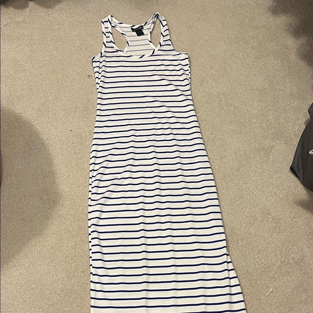 Navy white stripe maxi dress
